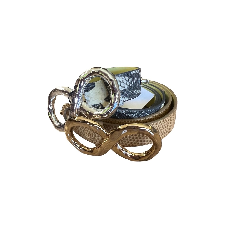 Rejina Pyo $400 Designer Women S Snake Embossed Leather Infinity Buckle Belt Set